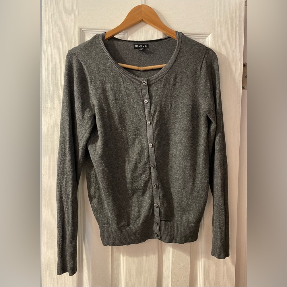Womens Ladies Small George gray button down cardigan sweater preppy fall wear